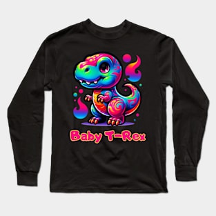 Baby T-Rex Cute Neon Dinosaur Kawaii Chibi Long Sleeve T-Shirt